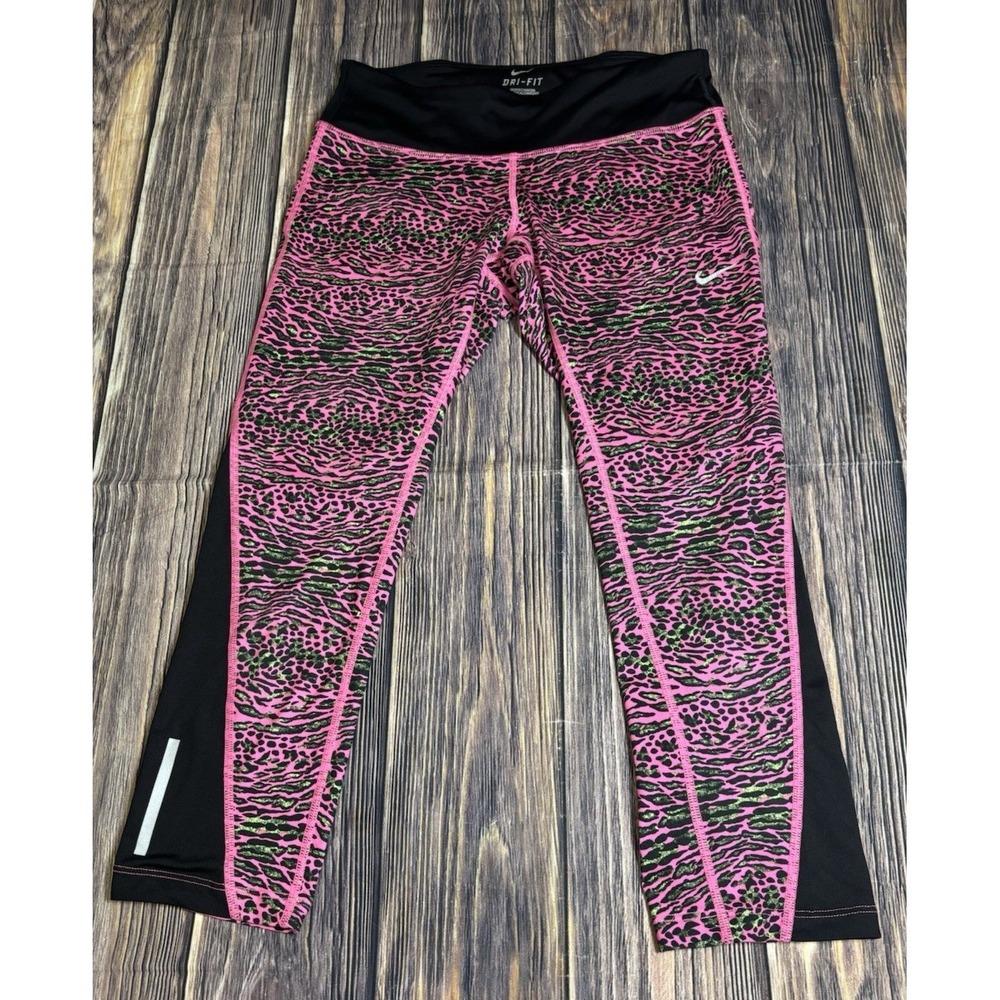 Nike Dri-FIT Womens S Pink Animal Print Running Leggings Workout Crop Pants - Picture 2 of 15